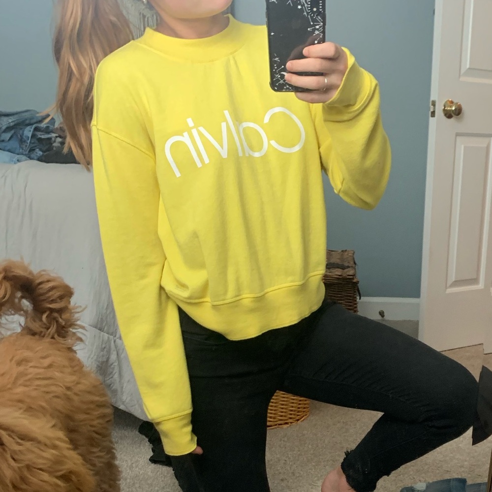 Calvin Klein: Performance Flocked Logo Mock Neck Cropped Sweatshirt